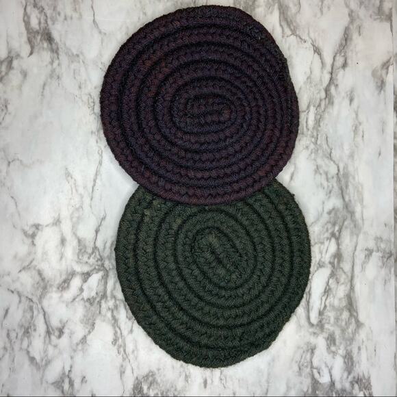Vintage Purple and Green Braided Thick Trivets 2pc - Picture 1 of 5